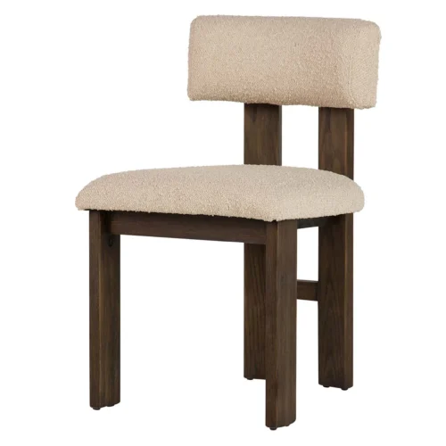 Chaise tissu écru pieds bois foncé dossier droit rembourré Ethan Chloé 48 cm — vue 2