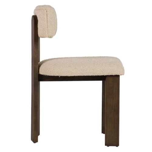 Chaise tissu écru pieds bois foncé dossier droit rembourré Ethan Chloé 48 cm — vue 8