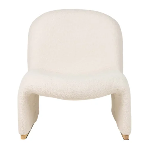 Fauteuils Ethan Chloé Chauffeuse bouclette écru années 70 sur patins bois Ethan Chloé 70 cm