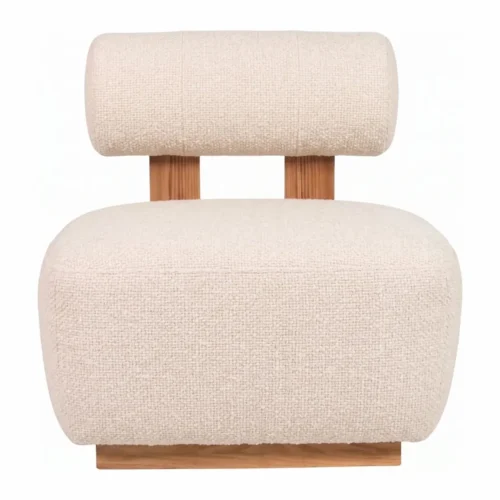 Fauteuils Ethan Chloé Chauffeuse carrée chenille crème sur socle bois Ethan Chloé 68 cm