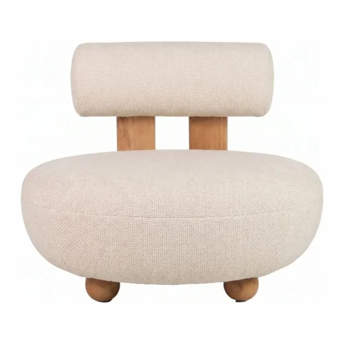 Fauteuils Ethan Chloé Chauffeuse ronde chenille crème sur pieds boules Ethan Chloé 69 cm