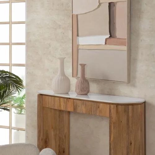 Console bois de manguier et marbre Tyla cannelée Ethan Chloé 140 cm — vue 2