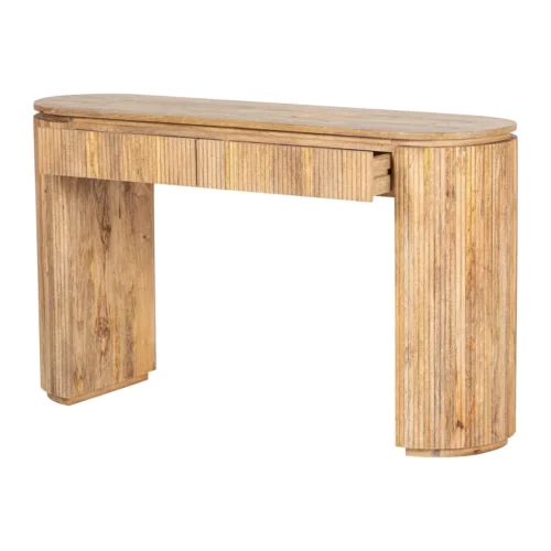 Console cannelée bois de manguier Myra plateau arrondi Ethan Chloé 140 cm — vue 2