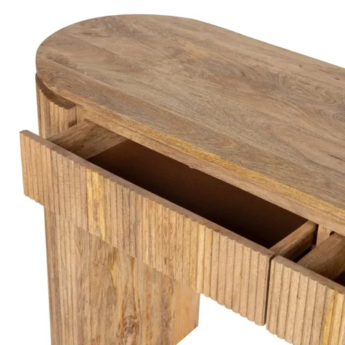 Console cannelée bois de manguier Myra plateau arrondi Ethan Chloé 140 cm — vue 8