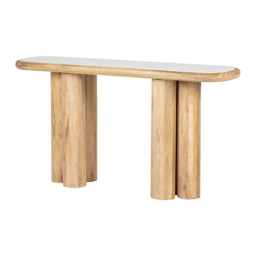 Consoles Ethan Chloé Console marbre blanc et bois de manguier Telo cannelée Ethan Chloé 140 cm