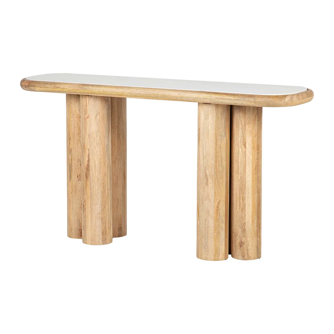Console marbre blanc et bois de manguier Telo cannelée Ethan Chloé 140 cm