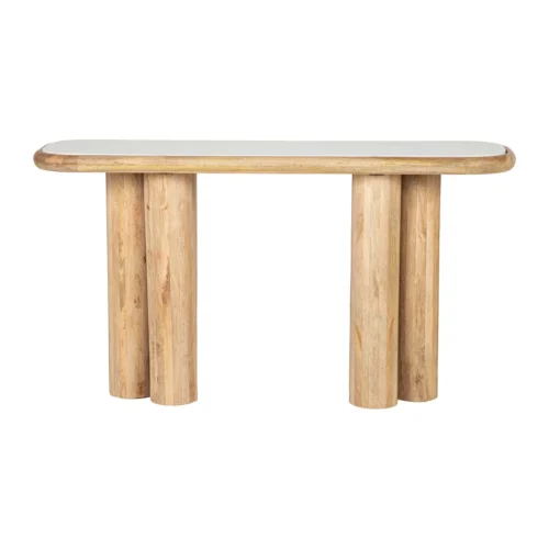Console marbre blanc et bois de manguier Telo cannelée Ethan Chloé 140 cm — vue 2
