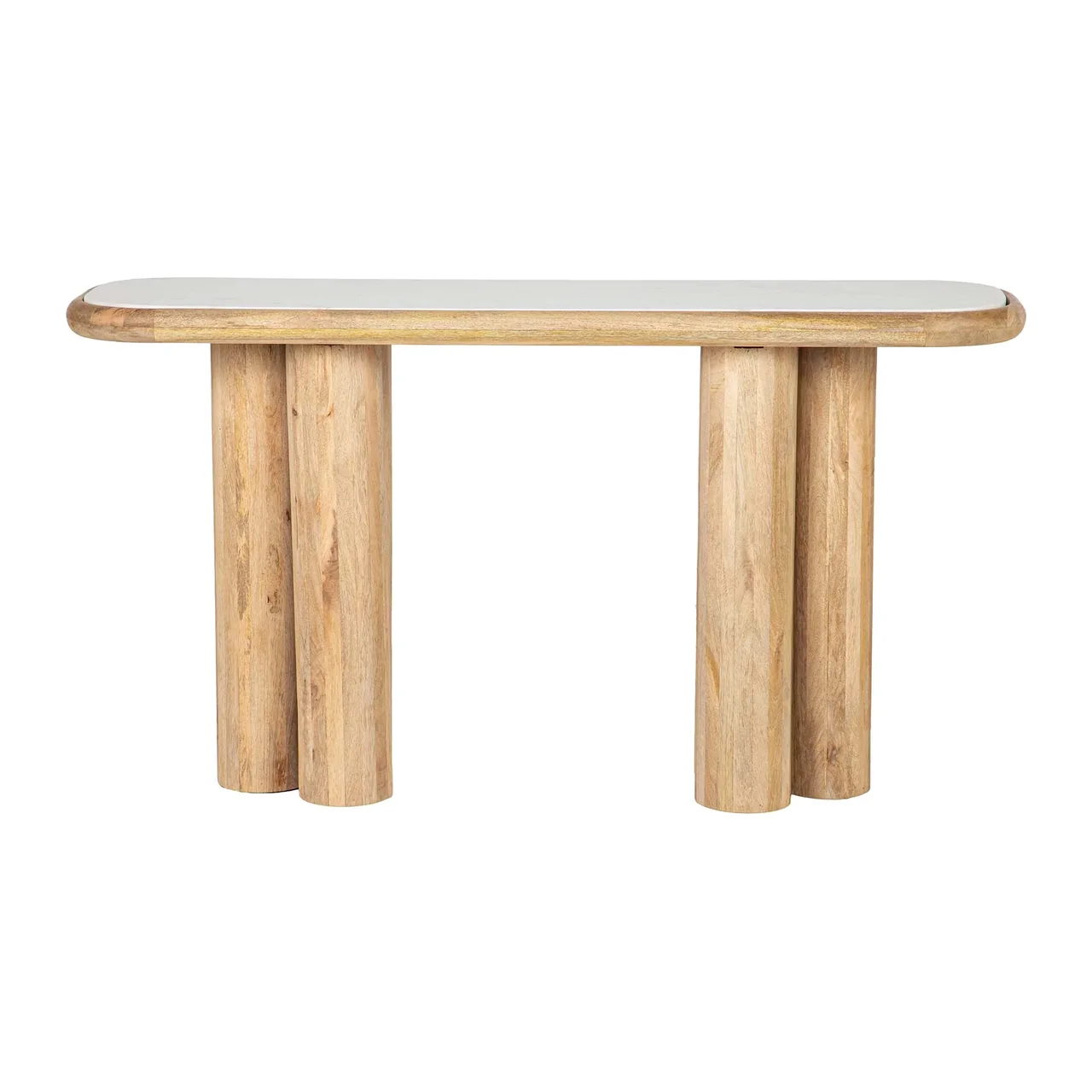 Console marbre blanc et bois de manguier Telo cannelée Ethan Chloé 140 cm — vue 2