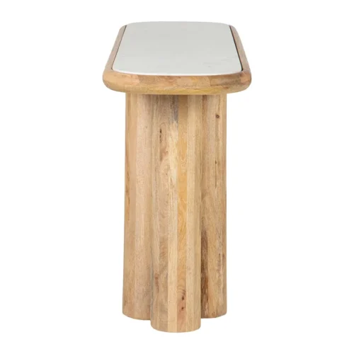 Console marbre blanc et bois de manguier Telo cannelée Ethan Chloé 140 cm — vue 3