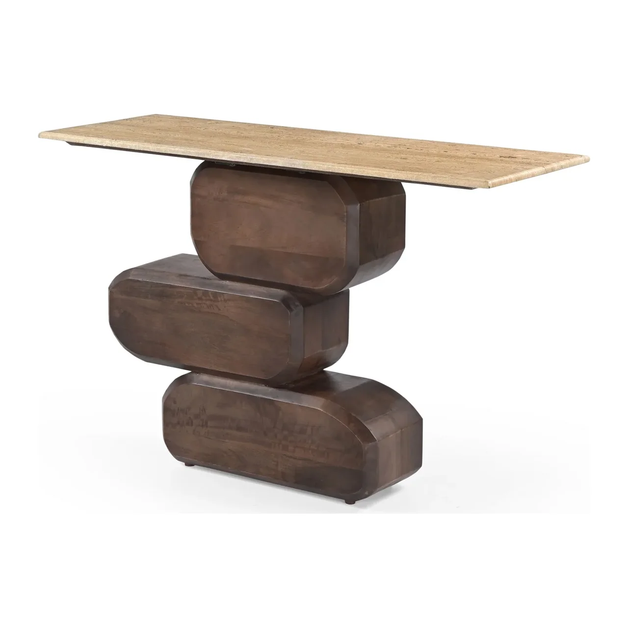 Console travertin et galets de bois de mindi Ethan Chloé 120 cm