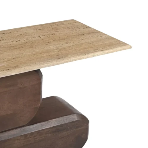 Console travertin et galets de bois de mindi Ethan Chloé 120 cm — vue 5