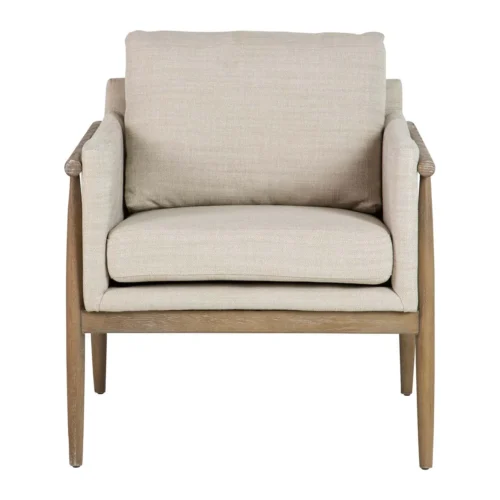 Fauteuils Ethan Chloé Fauteuil bois et tissu beige aux lignes droites Ethan Chloé 77 cm