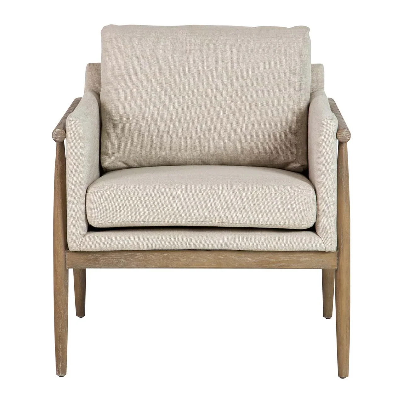 Fauteuil bois et tissu beige aux lignes droites Ethan Chloé 77 cm