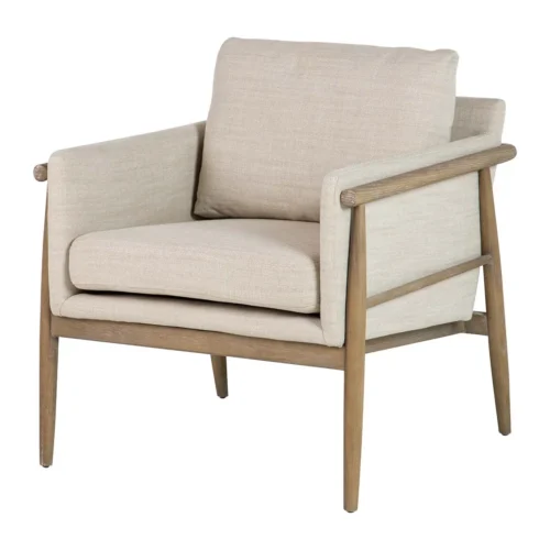 Fauteuil bois et tissu beige aux lignes droites Ethan Chloé 77 cm — vue 2