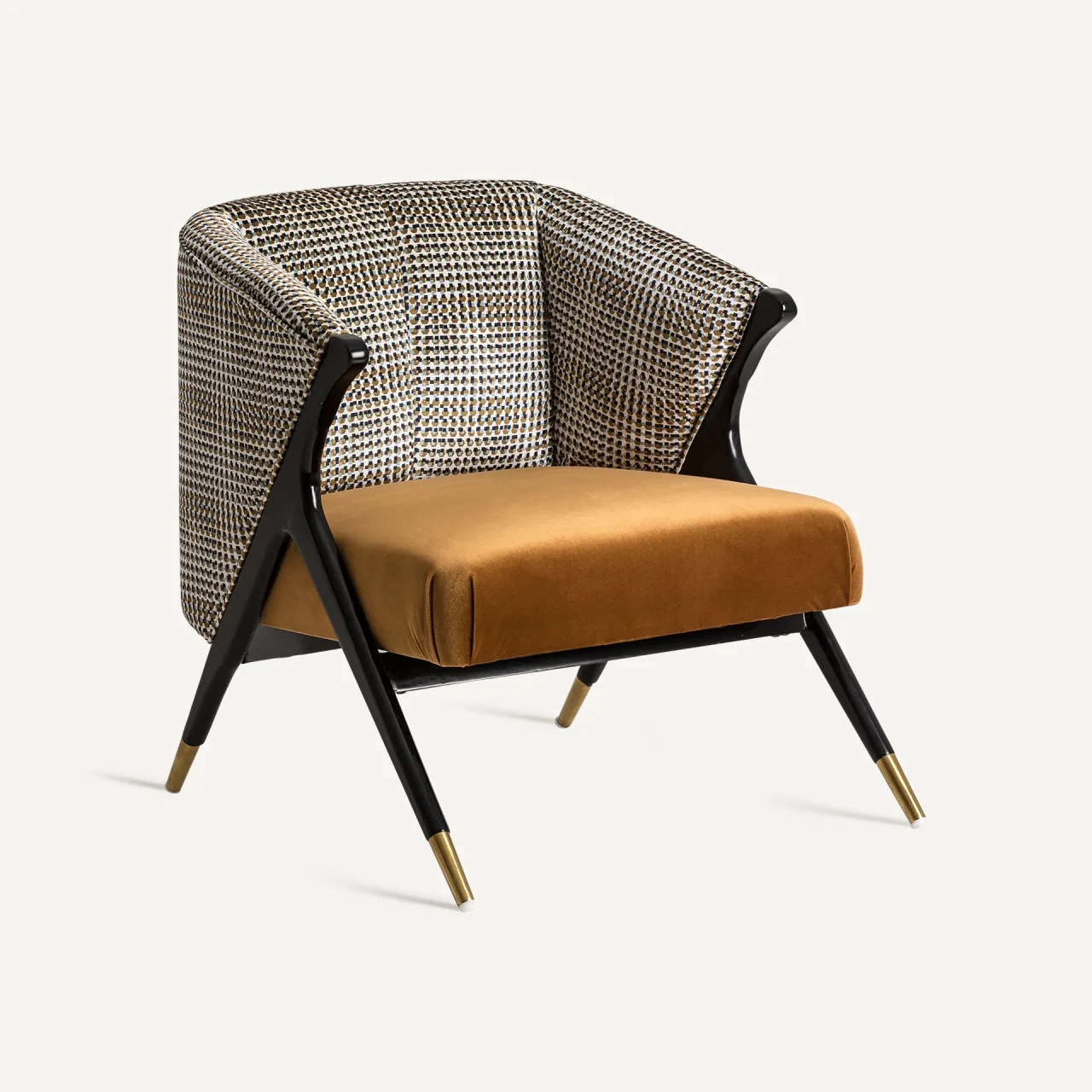Fauteuil Brillon velours ocre et bois noir Vical Home