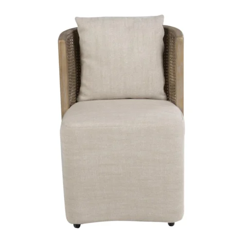 Fauteuils Ethan Chloé Fauteuil cannage à roulettes frêne et tissu beige Ethan Chloé 54 cm
