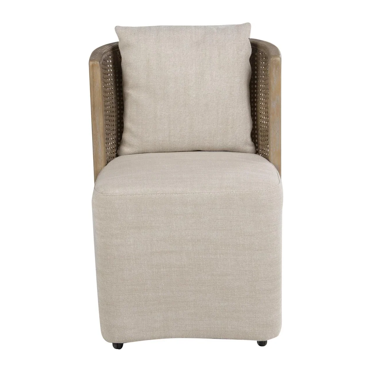 Fauteuil cannage à roulettes frêne et tissu beige Ethan Chloé 54 cm