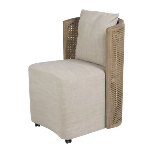 Fauteuil cannage à roulettes frêne et tissu beige Ethan Chloé 54 cm — vue 2