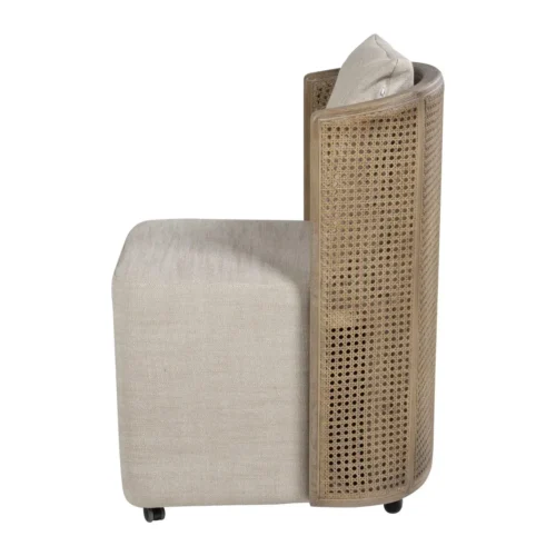 Fauteuil cannage à roulettes frêne et tissu beige Ethan Chloé 54 cm — vue 4