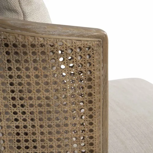 Fauteuil cannage à roulettes frêne et tissu beige Ethan Chloé 54 cm — vue 7