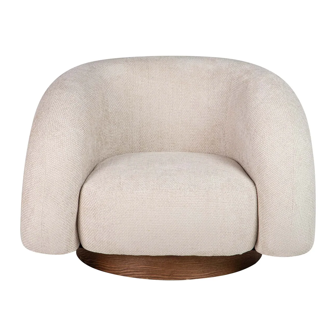 Fauteuil chenille socle bois foncé enveloppant écru Ethan Chloé 100 cm