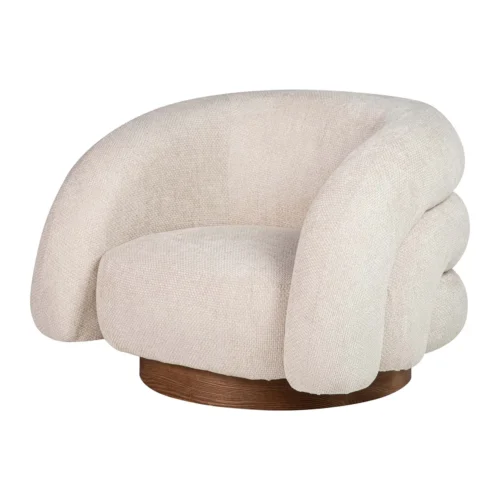 Fauteuil chenille socle bois foncé enveloppant écru Ethan Chloé 100 cm — vue 2