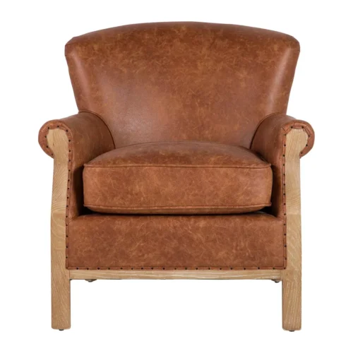 Fauteuils Ethan Chloé Fauteuil club aspect cuir cognac, jute et frêne Ethan Chloé 76 cm