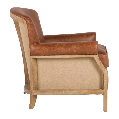 Fauteuil club aspect cuir cognac, jute et frêne Ethan Chloé 76 cm — vue 3