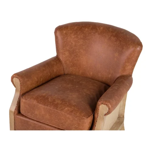 Fauteuil club aspect cuir cognac, jute et frêne Ethan Chloé 76 cm — vue 6