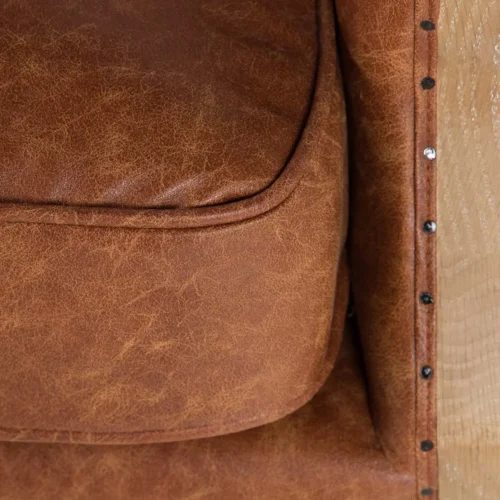 Fauteuil club aspect cuir cognac, jute et frêne Ethan Chloé 76 cm — vue 8