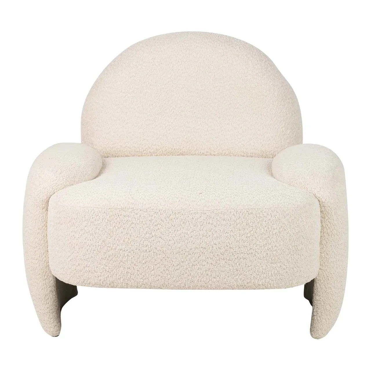 Fauteuil cocooning bouclette écru accoudoirs boudins Ethan Chloé 89 cm