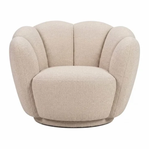 Fauteuils Ethan Chloé Fauteuil coquillage chenille beige sur socle rond Ethan Chloé 88 cm