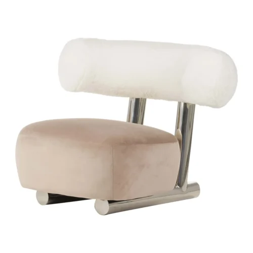 Fauteuil design rose poudré Qufu dossier traversin Ethan Chloé 100 cm — vue 2