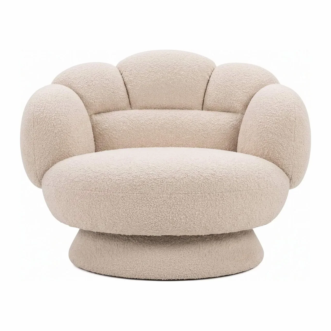 Fauteuil fleur chenille beige à cinq pétales Ethan Chloé 109 cm