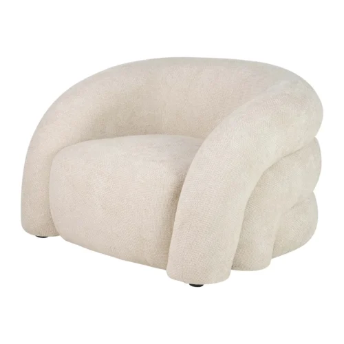 Fauteuil moelleux chenille écru à petits pieds noirs Ethan Chloé 100 cm — vue 2