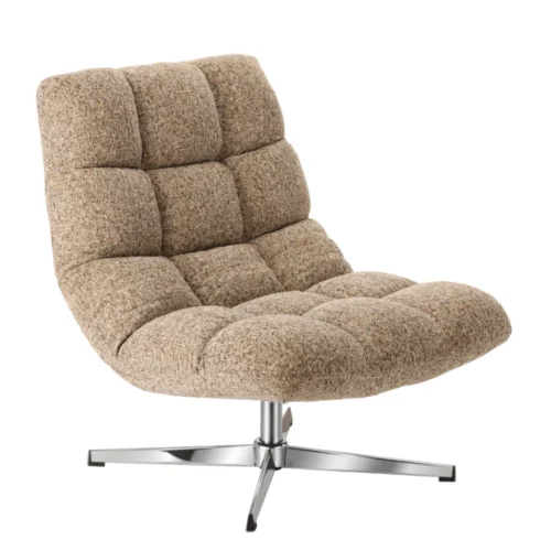 Fauteuil Montclar Beige Chiné pied chrome Athezza — vue trois quarts