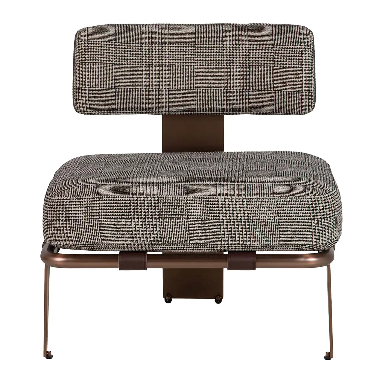 Fauteuil prince de galles dos cuir piètement cuivré Ethan Chloé 65 cm
