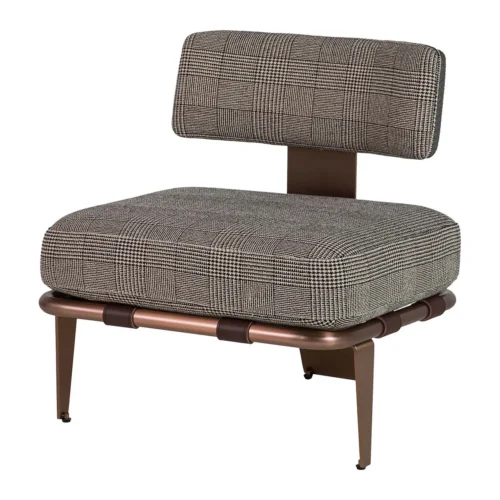 Fauteuil prince de galles dos cuir piètement cuivré Ethan Chloé 65 cm — vue 2