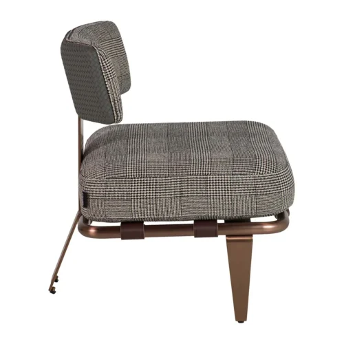 Fauteuil prince de galles dos cuir piètement cuivré Ethan Chloé 65 cm — vue 3