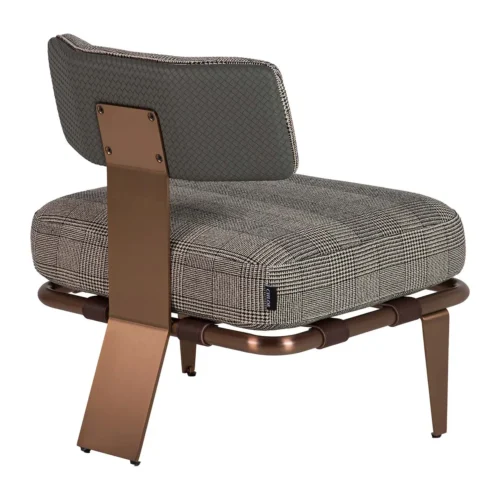 Fauteuil prince de galles dos cuir piètement cuivré Ethan Chloé 65 cm — vue 4