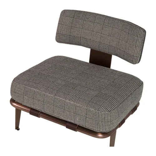 Fauteuil prince de galles dos cuir piètement cuivré Ethan Chloé 65 cm — vue 6