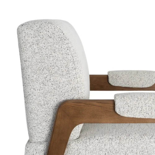 Fauteuil tissu chiné beige bois de frêne Ixia 70 cm — vue 2