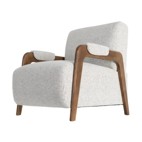 Fauteuil tissu chiné beige bois de frêne Ixia 70 cm — vue 8