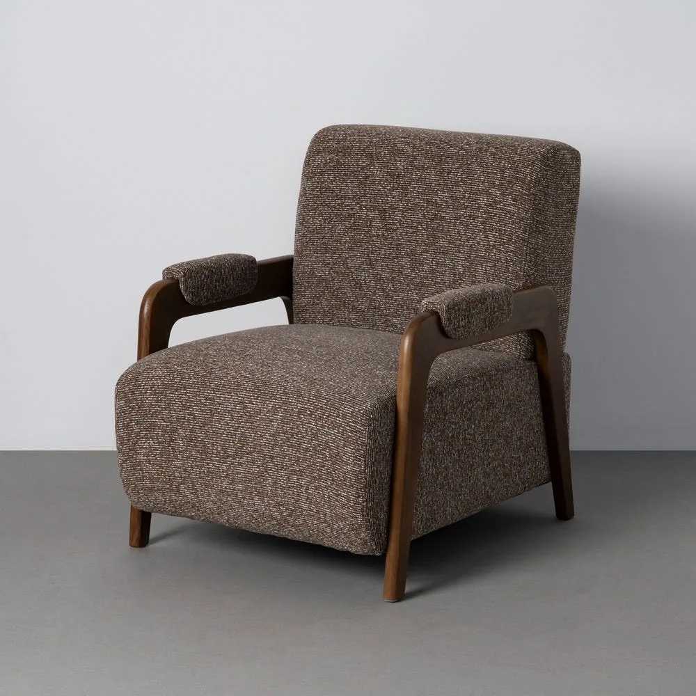 Fauteuil tissu chiné marron bois de frêne Ixia 70 cm