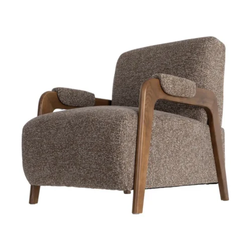 Fauteuil tissu chiné marron bois de frêne Ixia 70 cm — vue 8