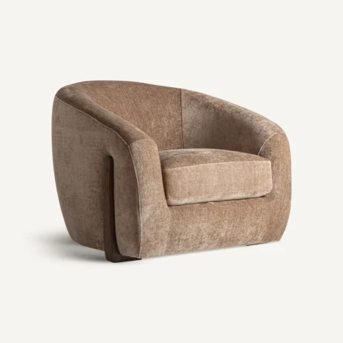 Fauteuil tissu marron et chêne noyer Vical Home