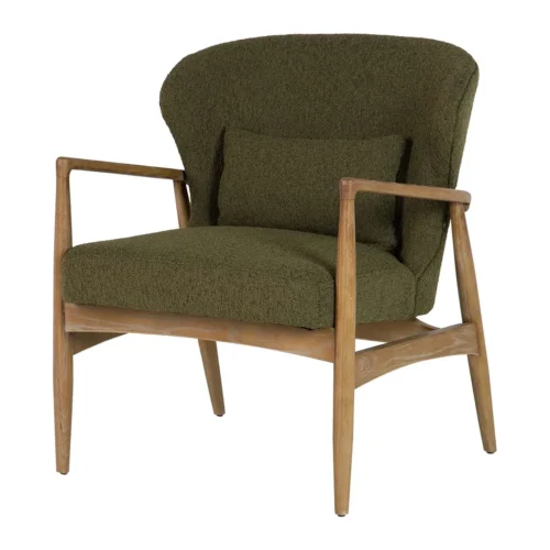 Fauteuil vert olive et bois de frêne à haut dossier Ethan Chloé 71 cm — vue 2
