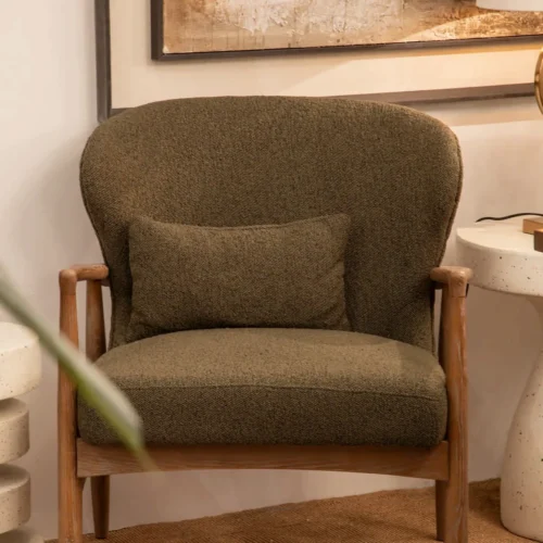 Fauteuil vert olive et bois de frêne à haut dossier Ethan Chloé 71 cm — vue 4