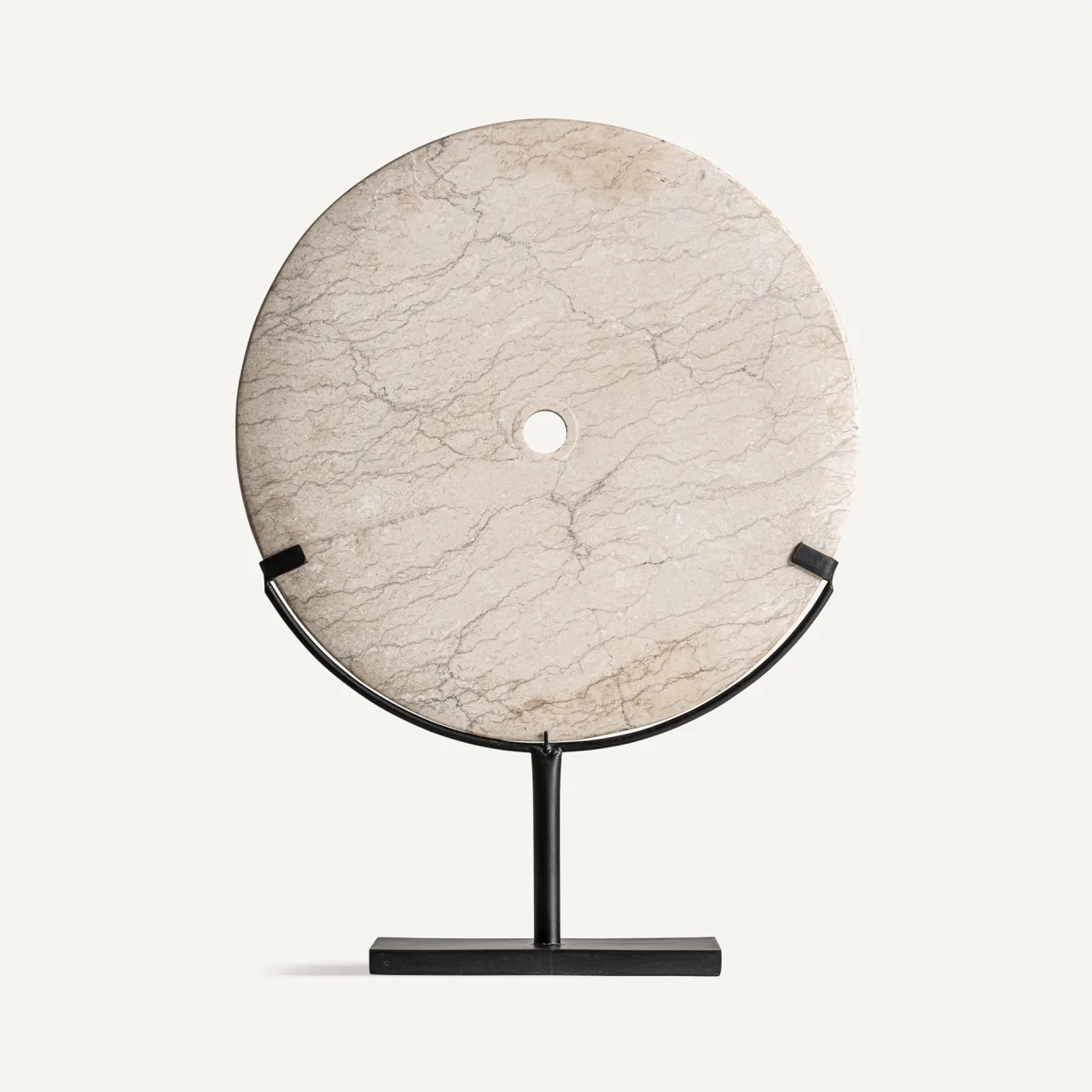 Figurine disque en marbre beige sur socle noir Vical Home
