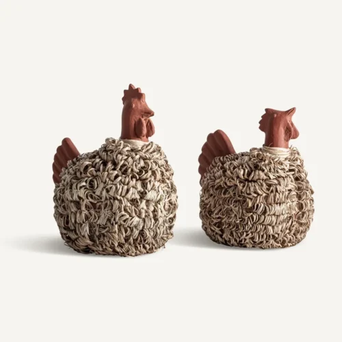 Figurine Kura poule terre cuite et raphia lot de 2 Vical Home